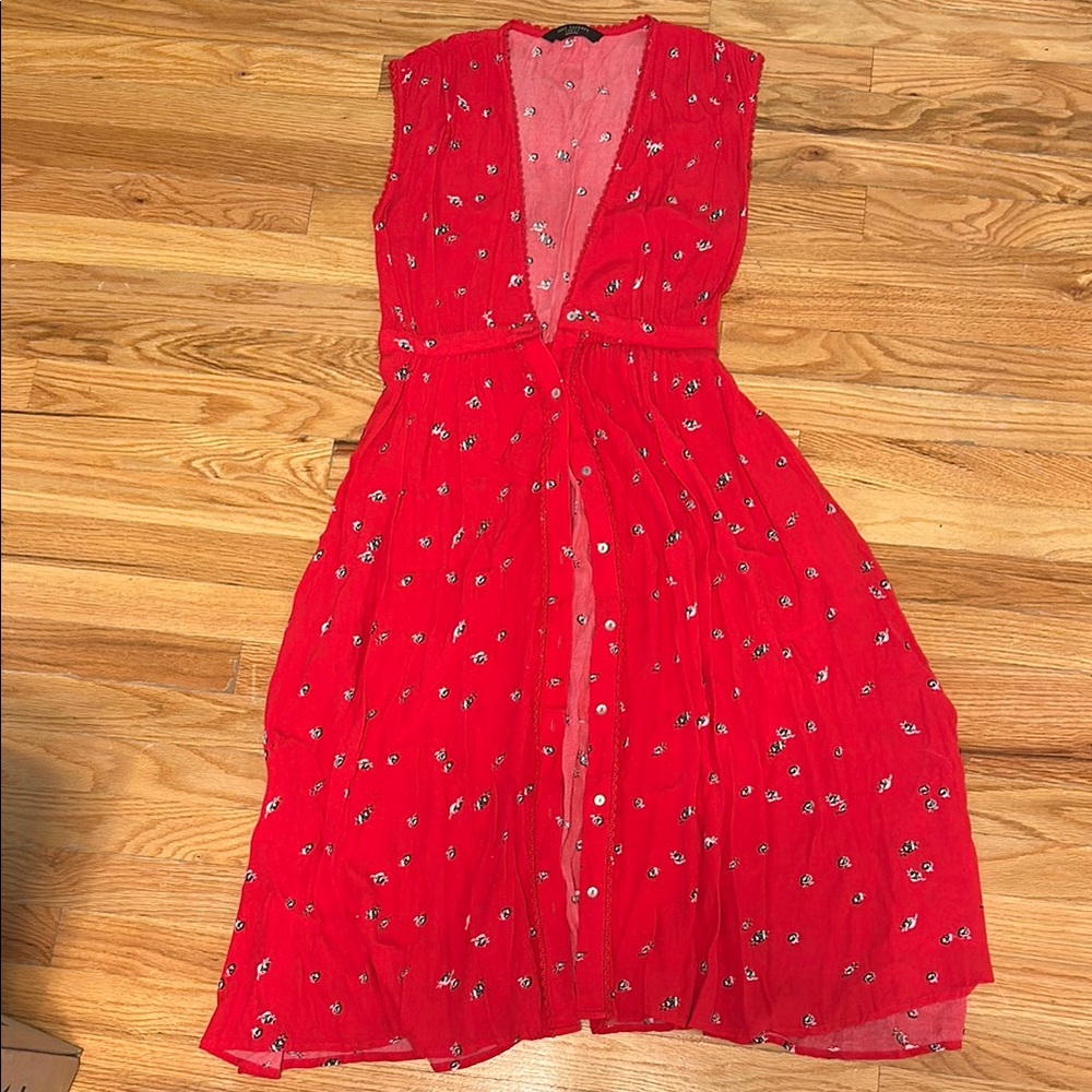 Knot Sisters Red Floral Midi Dress